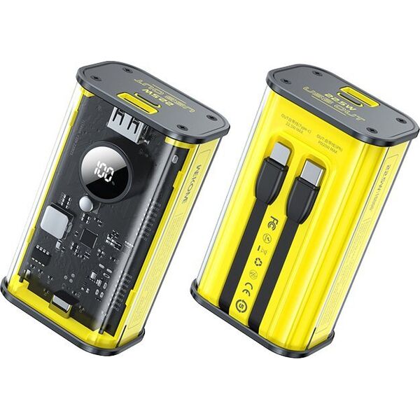 Powerbank Wekome WEKOME WP-345 Vanguard Series - Power bank 10000 mAh Fast Charging z wbudowanym kablem USB-C & Lightning PD 20W + QC 22.5W (Żółty) 14092443 6941027640036