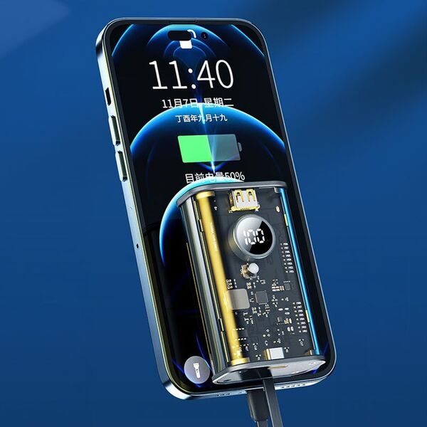 Powerbank Wekome WEKOME WP-345 Vanguard Series - Power bank 10000 mAh Fast Charging z wbudowanym kablem USB-C & Lightning PD 20W + QC 22.5W (Żółty) 14092443 6941027640036
