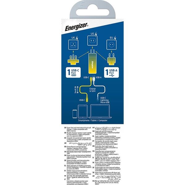 Ładowarka Energizer Energizer Ultimate - Ładowarka sieciowa Multiplug EU / UK / US GaN USB-C & USB-A 65W PD + Kabel USB-C (Czarny) 14093137 3492548232260