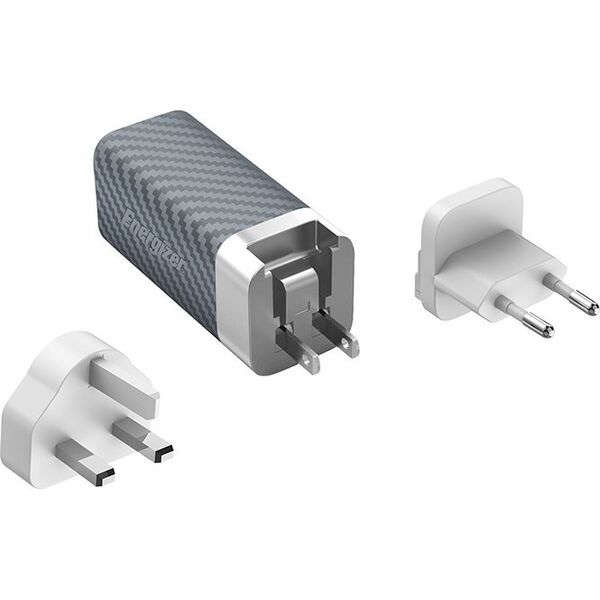 Ładowarka Energizer Energizer Ultimate - Ładowarka sieciowa Multiplug EU / UK / US GaN USB-C & USB-A 65W PD (Srebrny) 14093140 3492548231775