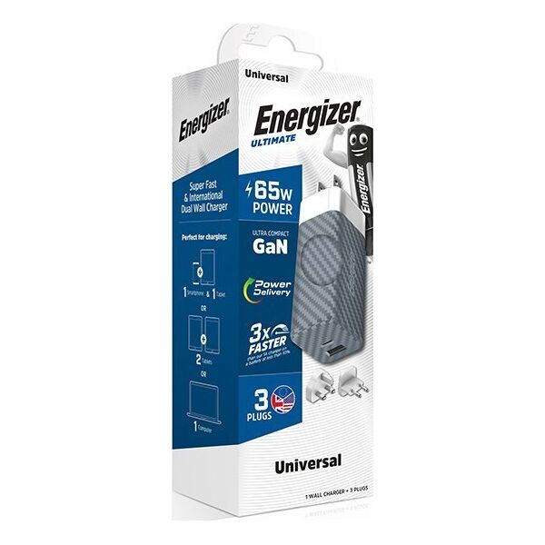 Ładowarka Energizer Energizer Ultimate - Ładowarka sieciowa Multiplug EU / UK / US GaN USB-C & USB-A 65W PD (Srebrny) 14093140 3492548231775