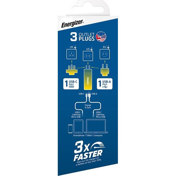Ładowarka Energizer Energizer Ultimate - Ładowarka sieciowa Multiplug EU / UK / US GaN USB-C & USB-A 65W PD (Srebrny) 14093140 3492548231775