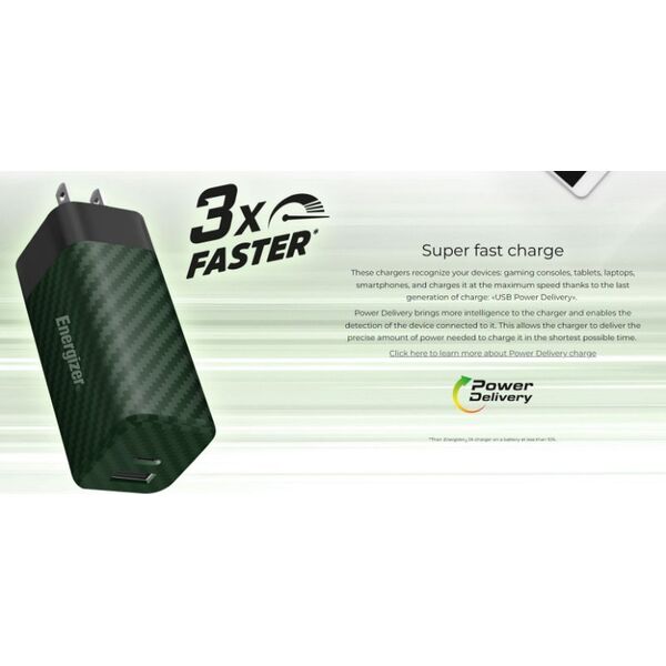 Ładowarka Energizer Energizer Ultimate - Ładowarka sieciowa Multiplug EU / UK / US GaN USB-C & USB-A 65W PD (Srebrny) 14093140 3492548231775