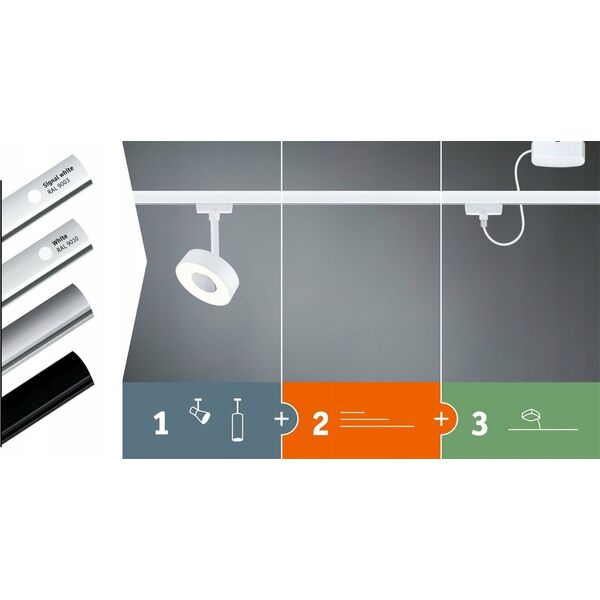 Paulmann Reflektor na szynoprzewód URail PANE LED DIM 7W 650lm 3000K 230V biały RAL9003 / metal 14104941 4000870948934