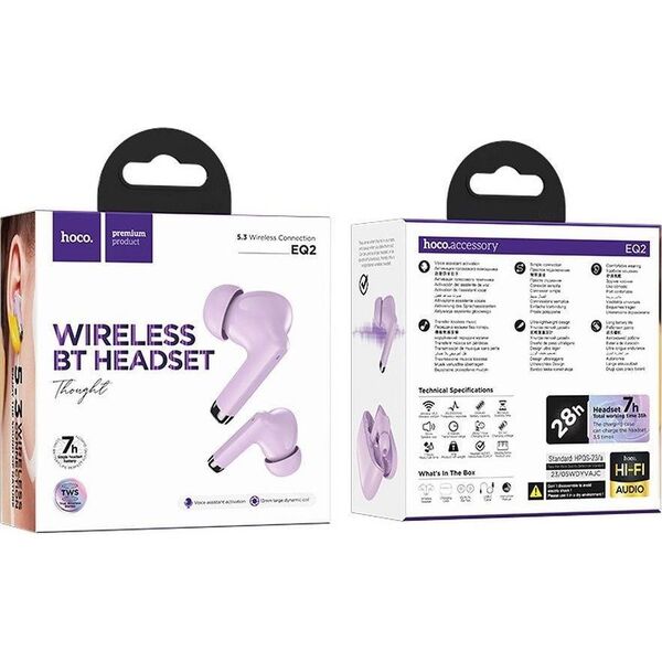 Słuchawki Hoco HOCO słuchawki bezprzewodowe bluetooth TWS EQ2 fioletowe 14116858 6931474798541