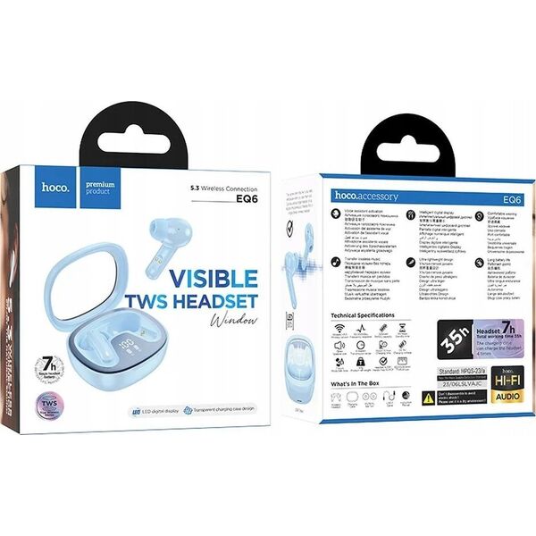 Słuchawki Hoco HOCO słuchawki bezprzewodowe bluetooth TWS EQ6 niebieskie 14116877 6942007604734