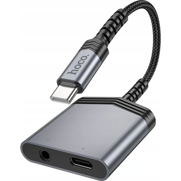 Adapter USB Hoco HOCO adapter AUX 2w1 Typ C do Typ C / Jack 3,5 mm 27W LS39 szary 14116938 6942007629355
