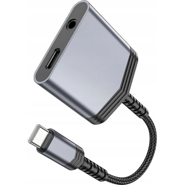 Adapter USB Hoco HOCO adapter AUX 2w1 Typ C do Typ C / Jack 3,5 mm 27W LS39 szary 14116938 6942007629355