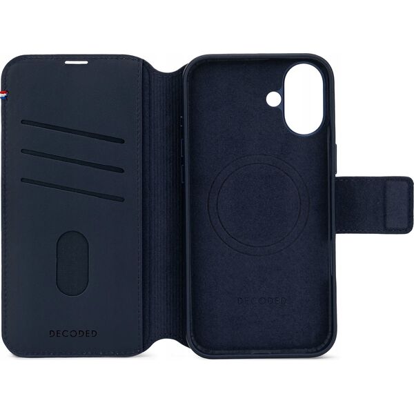 Decoded Decoded Leather Detachable Wallet - skórzana obudowa ochronna do iPhone 16 kompatybilna z MagSafe (navy) 14118828 8721145001203