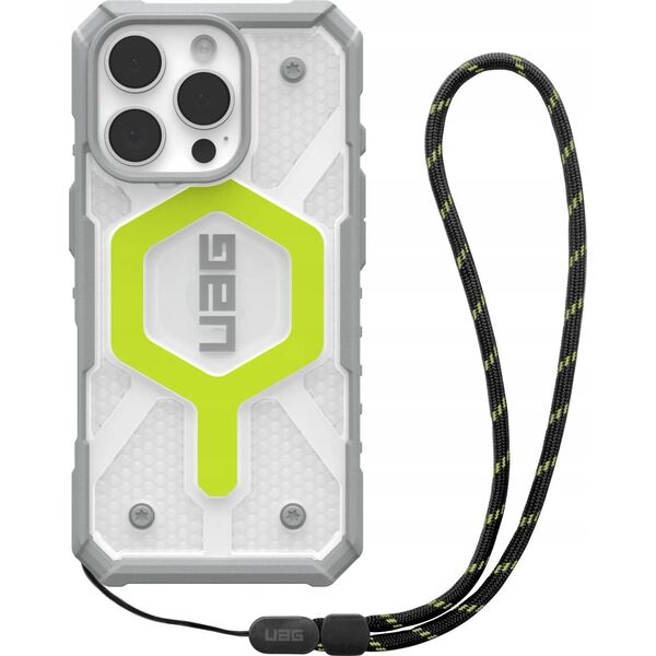 UAG UAG Pathfinder Clear Magsafe Bundle - obudowa ochronna do iPhone 16 Pro kompatybilna z MagSafe oraz smycz na telefon (active neon / graphite-black) 14118892 840283915390