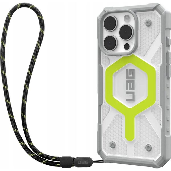 UAG UAG Pathfinder Clear Magsafe Bundle - obudowa ochronna do iPhone 16 Pro kompatybilna z MagSafe oraz smycz na telefon (active neon / graphite-black) 14118892 840283915390