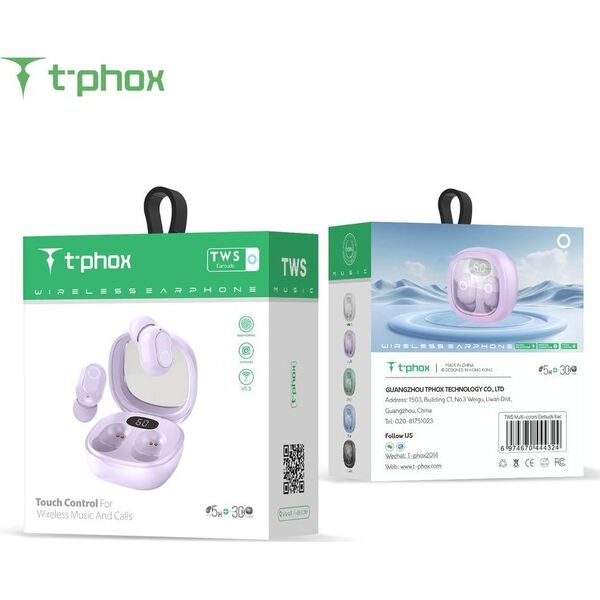 Słuchawki T-Phox SŁUCHAWKI T-PHOX TWS MULTI-COLORS BLACK 14126616 6974670444331