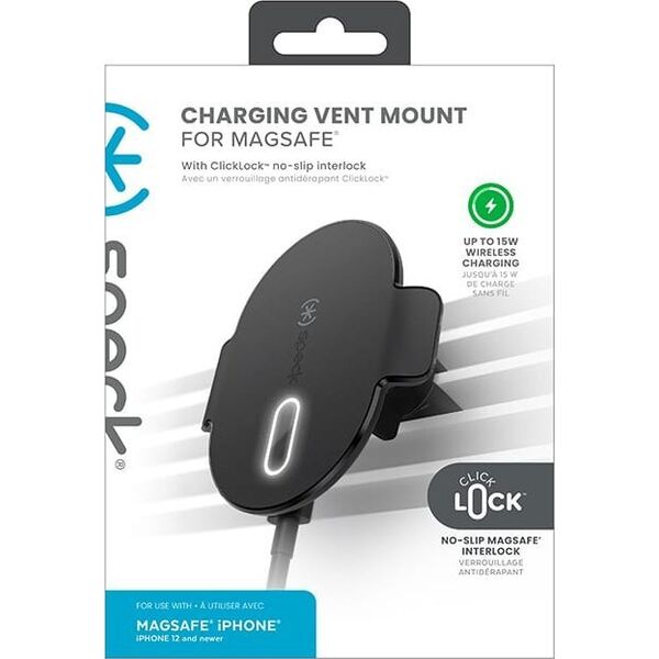 Ładowarka Speck Speck Charging Vent Mount + ClickLock - Uchwyt samochodowy z ładowaniem bezprzewodowym MagSafe (czarny) 14133787 840168540235