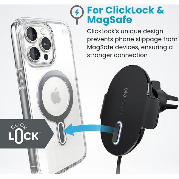 Ładowarka Speck Speck Charging Vent Mount + ClickLock - Uchwyt samochodowy z ładowaniem bezprzewodowym MagSafe (czarny) 14133787 840168540235