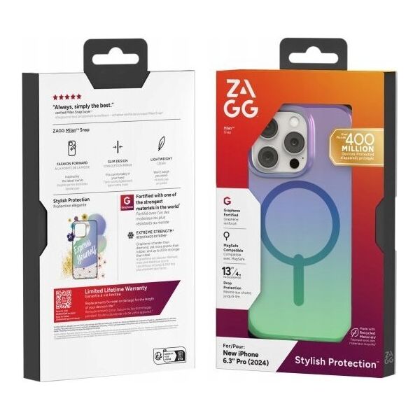Zagg International ZAGG Milan Snap - obudowa ochronna do iPhone 16 Pro kompatybilna z MagSafe (raven feather) 14137818 840390319524