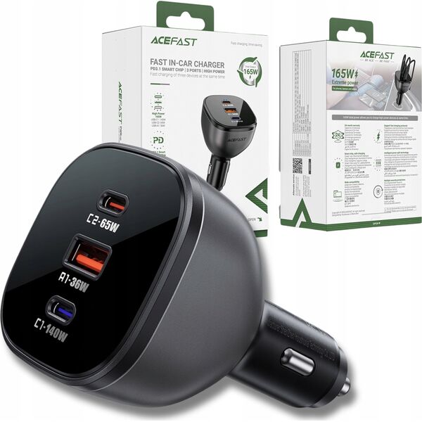 Ładowarka Acefast Ładowarka Acefast B14 samochodowa 165W 2x USB-C 1x USB-A - czarna 14141358 6974316282938