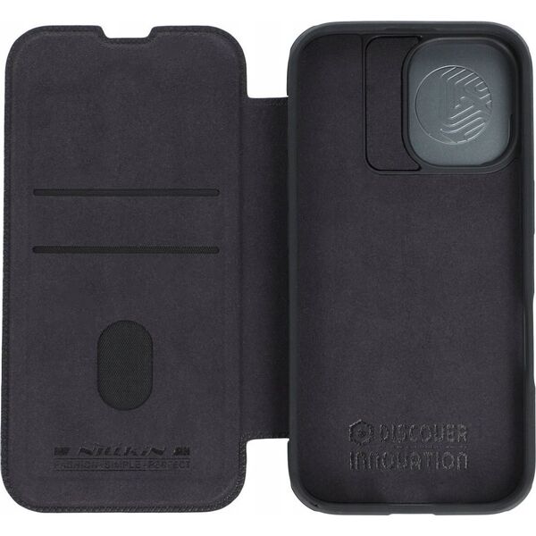 Nillkin Etui Nillkin Qin Prop Leather Case z osłoną na aparat i podstawką na iPhone 16 - czarne 14145295 6902048281936