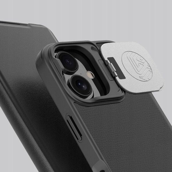 Nillkin Etui Nillkin Qin Prop Leather Case z osłoną na aparat i podstawką na iPhone 16 - czarne 14145295 6902048281936