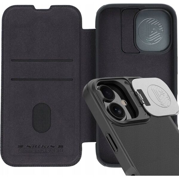 Nillkin Etui Nillkin Qin Prop Leather Case z osłoną na aparat i podstawką na iPhone 16 - czarne 14145295 6902048281936
