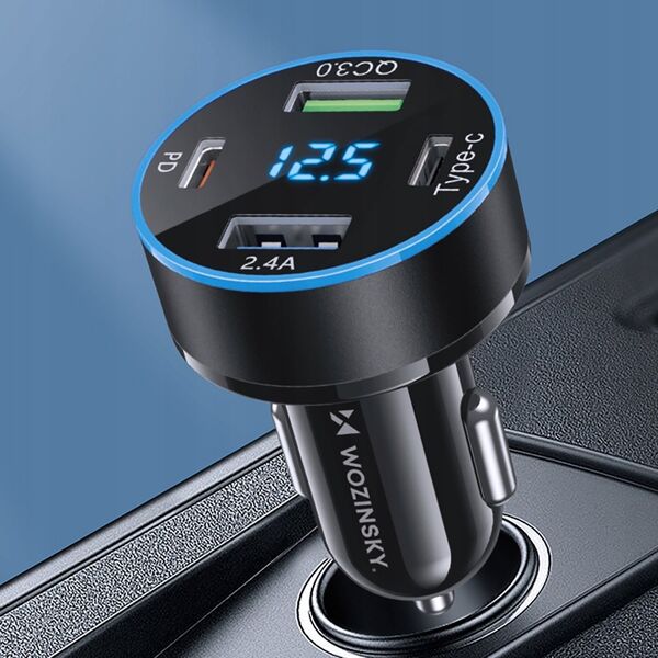 Ładowarka Wozinsky Ładowarka samochodowa Wozinsky WDCCB z wyświetlaczem 50W 2xUSB-C / 2xUSB-A - czarna 14146929 5907769308499