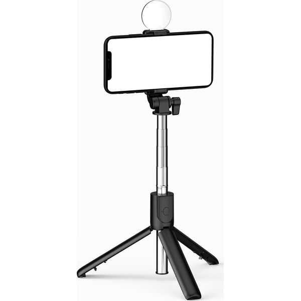 Selfie stick Hurtel Selfie stick WR1YXS teleskopowy tripod 0.71m z okrągłą lampą - czarny 14146930 5907769360572