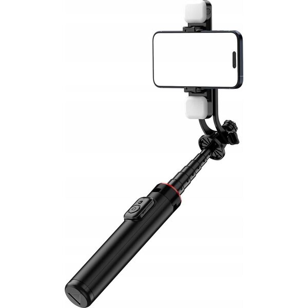 Selfie stick Hurtel Selfie stick WC12YDS teleskopowy tripod 1.3m ze stopu aluminium z podwójną lampą i uchwytem na telefon - czarny 14146938 5907769360633