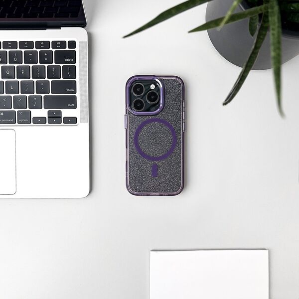 Hurtel Etui Glitter Case MagSafe na iPhone 16 - fioletowe z brokatem 14150698 5907769363979