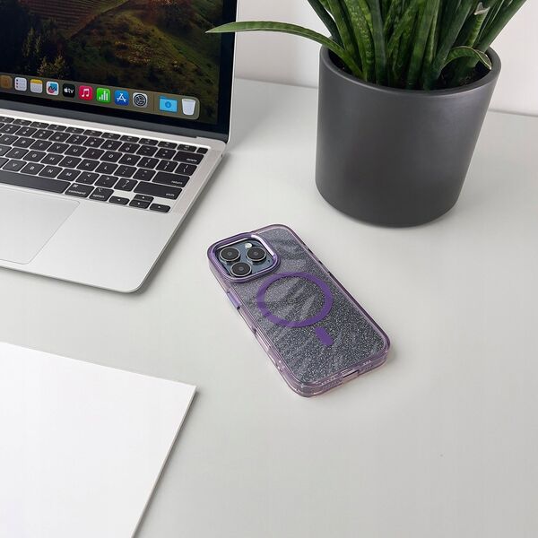 Hurtel Etui Glitter Case MagSafe na iPhone 16 Pro - fioletowe z brokatem 14150713 5907769363993