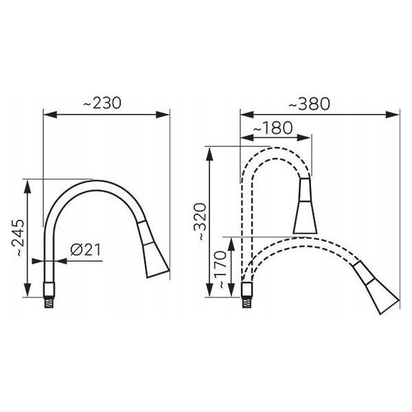 Wylewka W101S-B / FERRO / ELASTICO II / WYLEWKA  DO BATERII ZLEWOZMYWAKOWEJ, SZARA / 14150768 5903738212033