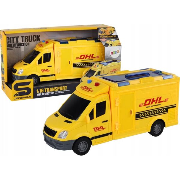 LeanToys Auto Dostawcze 1:16 Napęd Frykcyjny Otwierane Drzwi Światła Dźwięki Żółte 14150960 5905991006909