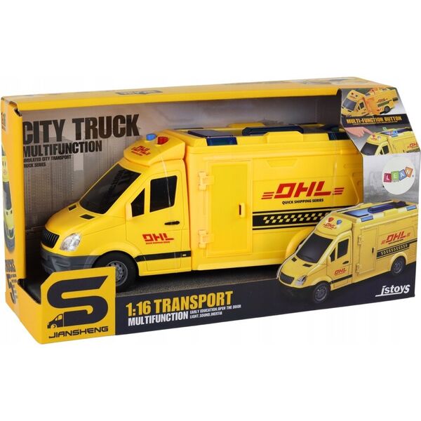LeanToys Auto Dostawcze 1:16 Napęd Frykcyjny Otwierane Drzwi Światła Dźwięki Żółte 14150960 5905991006909