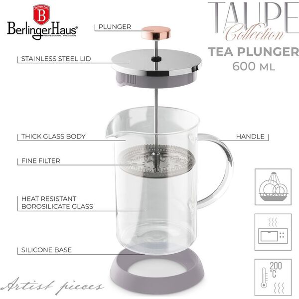 Berlinger Haus ZAPARZACZ TŁOKOWY DO KAWY HERBATY 600ml BERLINGER HAUS BH-8588 TAUPE 14159013 5999108478017