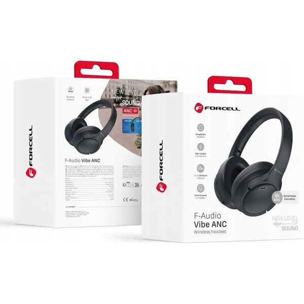 Słuchawki ForCell FORCELL F-AUDIO Vibe ANC słuchawki bezprzewodowe bluetooth nagłowne ANC + TUYA APP czarne 14168225 5903396285578