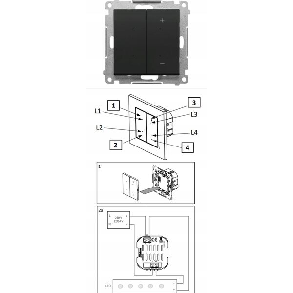Kontakt-Simon Ściemniacz Kontakt-Simon 55 TESW1W.01/149 DIMMER W do pasków LED-owych, sterowany smartfonem moduł czarny mat 14176235 5902787891596