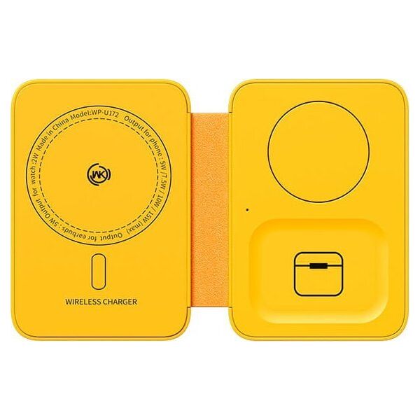 Ładowarka Wekome WEKOME WP-U172 - Ładowarka bezprzewodowa 3w1 z MagSafe do iPhone, Apple Watch i AirPods + lusterko (Żółty) 14178047 6941027648032
