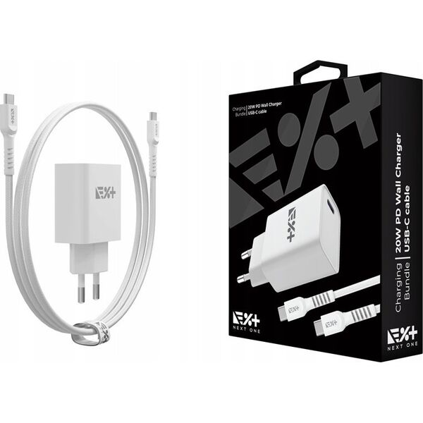 Ładowarka NEXT ONE NEXT ONE Ładowarka sieciowa 20W PD 1xUSB-C z kablem USB-C white 14178325 5940714051330