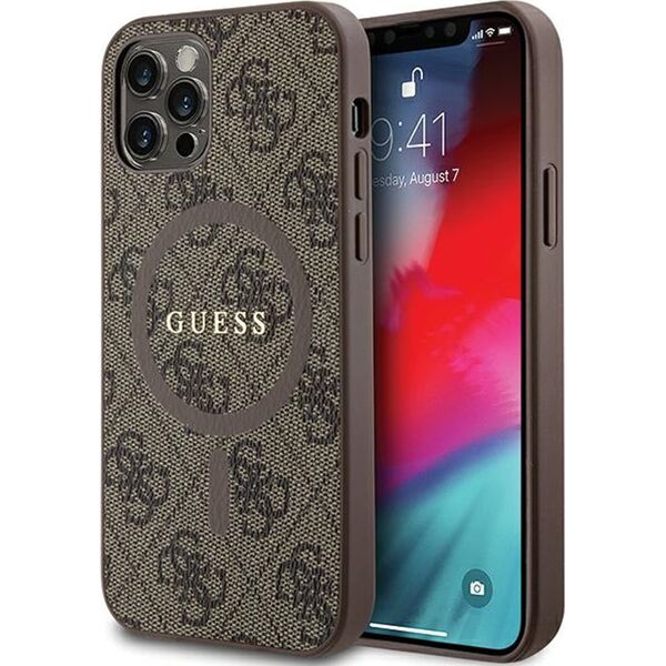 Guess Guess GUHMP12MG4GFRW iPhone 12/12 Pro 6.1" brązowy/brown hardcase 4G Collection Leather Metal Logo MagSafe 14182916 3666339226374