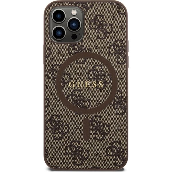 Guess Guess GUHMP12MG4GFRW iPhone 12/12 Pro 6.1" brązowy/brown hardcase 4G Collection Leather Metal Logo MagSafe 14182916 3666339226374