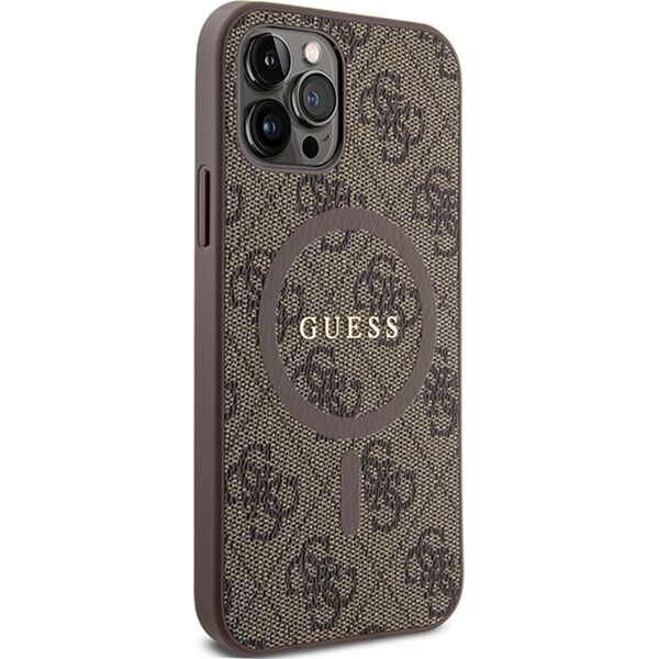Guess Guess GUHMP12MG4GFRW iPhone 12/12 Pro 6.1" brązowy/brown hardcase 4G Collection Leather Metal Logo MagSafe 14182916 3666339226374