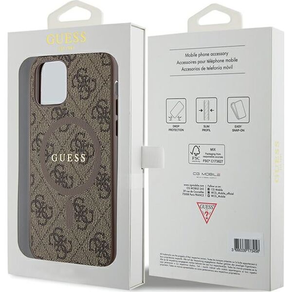Guess Guess GUHMP12MG4GFRW iPhone 12/12 Pro 6.1" brązowy/brown hardcase 4G Collection Leather Metal Logo MagSafe 14182916 3666339226374