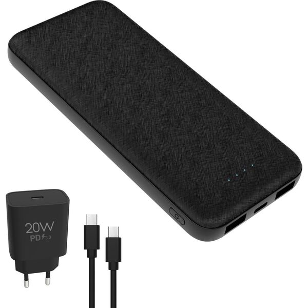 Powerbank Platinet Powerbank 10000mAh + ładowarka sieciowa 230V USB-C 20W + kabel USB-C -> USB-C 1m PLATINET czarny (45993) 14189889 5907595459938