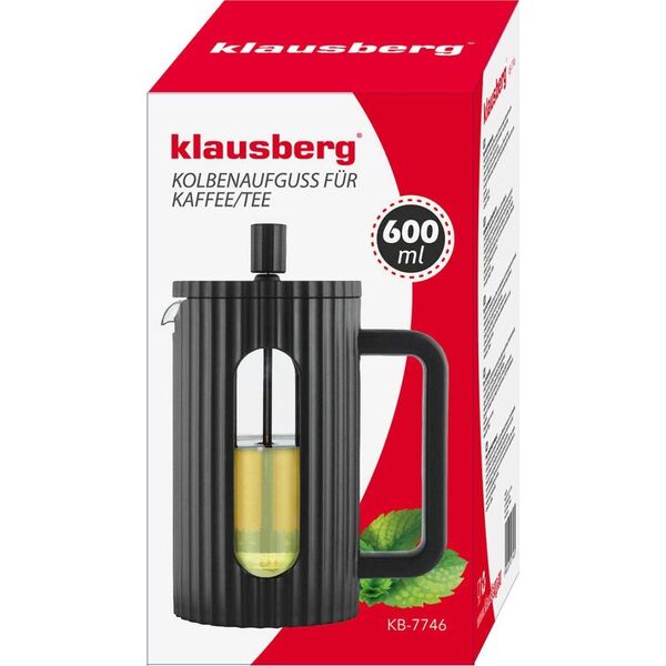 Klausberg ZAPARZACZ TŁOKOWY DO KAWY/HERBATY Z 600ml KLAUSBERG KB-7746 CZARNY 14198883 5908287277465