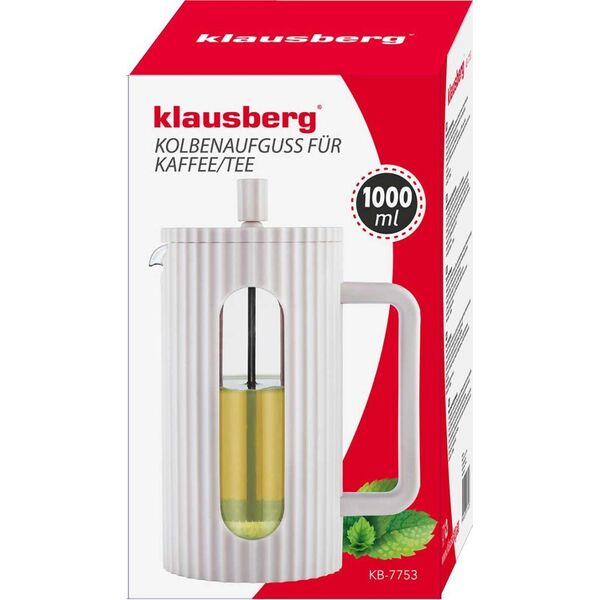 Klausberg ZAPARZACZ TŁOKOWY DO KAWY/HERBATY 1000ml KLAUSBERG KB-7753 BIAŁY 14198936 5908287277533