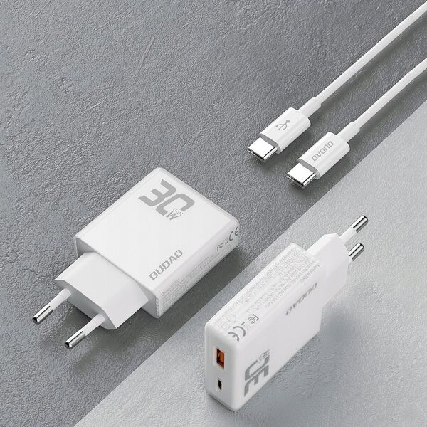 Ładowarka Dudao Ładowarka sieciowa GaN Dudao A30EUT 30W USB-A / USB-C + kabel USB-C - USB-C - biała 14203628 6976625332809