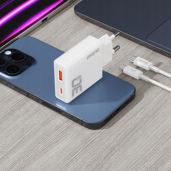 Ładowarka Dudao Ładowarka sieciowa GaN Dudao A30EUT 30W USB-A / USB-C + kabel USB-C - USB-C - biała 14203628 6976625332809