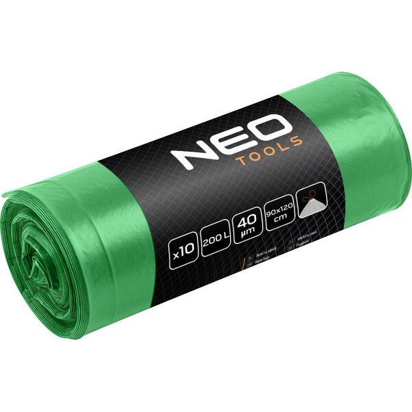 Neo Worki na odpady 200 L, zielone z taśmą, 40 mic, 10 szt. 14203777 5906692015931