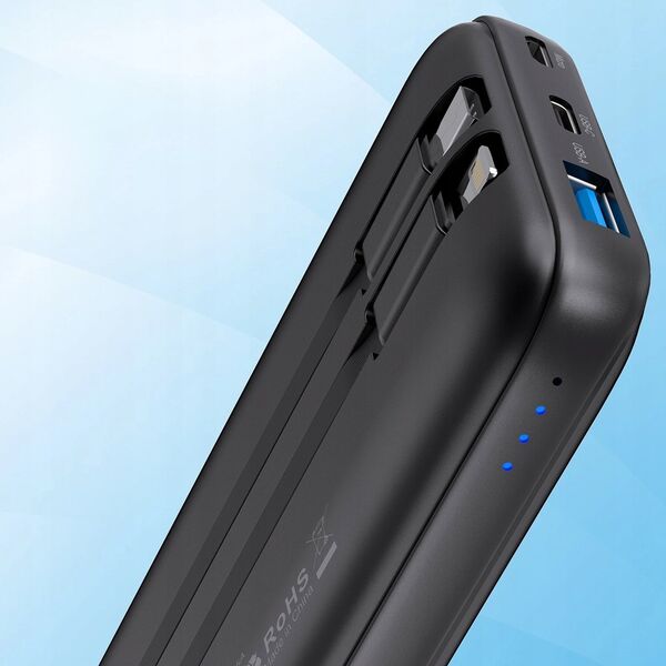 Powerbank Choetech Powerbank Choetech B654 10000mAh 22.5W USB-A / USB-C / micro USB z wbudowanym kablem USB-C / Lightning - czarny 14205356 6932112106087