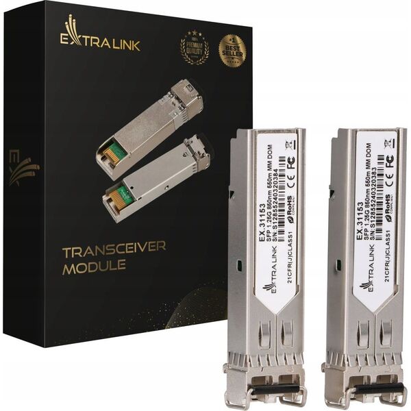 Moduł SFP ExtraLink Extralink SFP 1.25G 2-pack | Moduł SFP | 1,25Gbps, LC/UPC, 850nm, 550m, multi mode, DOM 14214900 5906168631153