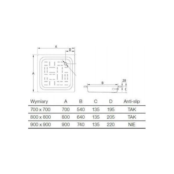 Brodzik Alkotest A2B517G000 / ROCA / SACHA / BRODZIK STALOWY 80X80X13,5 / 14214916 8433290905571