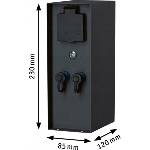 Paulmann Zewnętrzna kolumna zasilająca RIO 2GN. 24V Plug & Shine + 2GN. 230V IP44 + czujnik zmierzchu stal szlachetna / antracyt 14215140 4000870947012